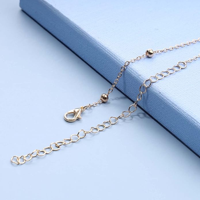 Boho Thin Beaded Choker Necklace Gold Station Ball Necklace Short Satellite Chain Necklace Everyday Minimalist Necklace Jewelry for Women and Girls-BrightBean Baby