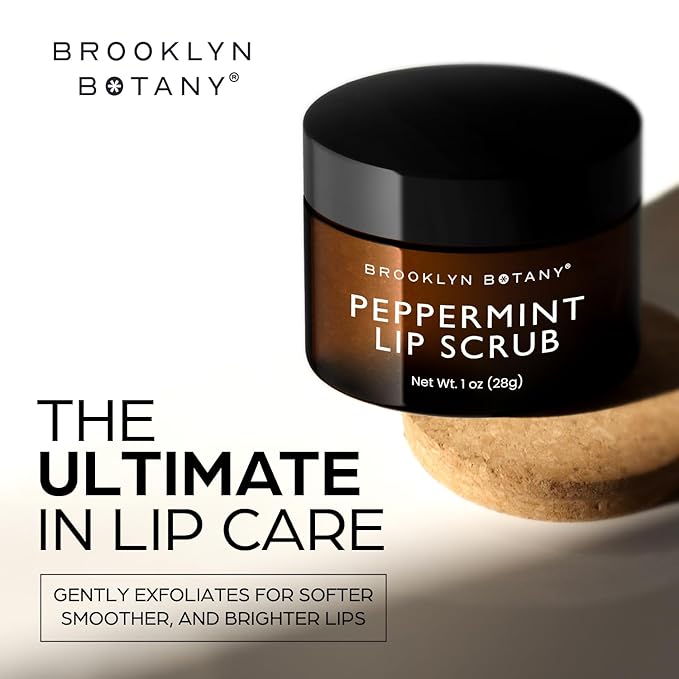 Brooklyn Botany Lip Scrub Exfoliator 1 oz – Lip Moisturizer for Dry Lips and Chapped Lips – Gentle Lip Exfoliator for Smooth and Brighter Lips – Peppermint Flavor-BrightBean Baby