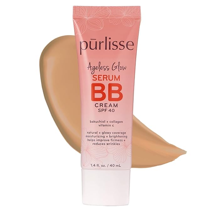 pūrlisse Ageless Glow Serum BB Cream SPF 40 - Glow BB Cream with SPF Enriched with Bakuchiol & Vitamin C to Help Improve Firmness & Reduce Wrinkles for Dewy Skin - Medium (1.4 oz)-BrightBean Baby