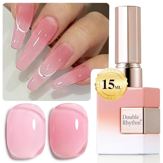Double Rhythm Gel Polish Translucent Sheer Neutral Natural Light Milky Same Color Same Bottle 15ML Jelly Polish Art DIY at Home (Sheer Pink-A1386)-BrightBean Baby