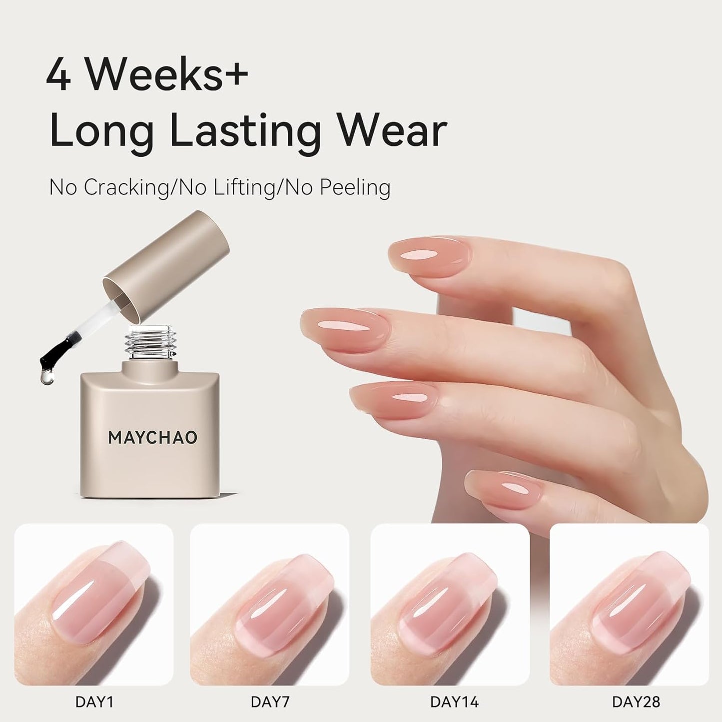 MAYCHAO 15ML Clearly Pink Builder Nail Gel 7 in 1 Clear Pink Builder Strengthener Gel Nail Polish for Nail Extension, No Wipe Base Coat for Home Manicure, 0.5 OZ-05-BrightBean Baby