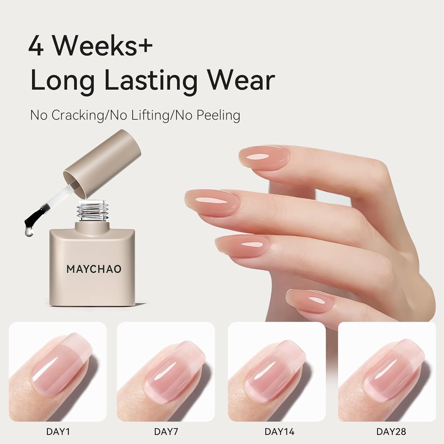 MAYCHAO 15ML Clearly Pink Builder Nail Gel 7 in 1 Clear Pink Builder Strengthener Gel Nail Polish for Nail Extension, No Wipe Base Coat for Home Manicure, 0.5 OZ-05-BrightBean Baby