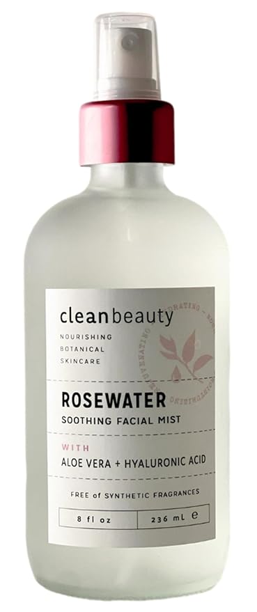 Clean Beauty Rosewater Soothing Facial Mist with Aloe Vera & Hyaluronic Acid - Hydrates, Refreshes & Plumps | Soothe Dry, Irritated Skin (8 Fl Oz)-BrightBean Baby