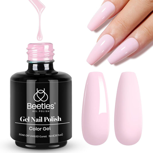 Beetles Pink Gel Nail Polish, Barely Pink Gel Polish Soak Off LED Nail UV LED Lamp Pastel Nail Art Manicure Salon DIY Home 0.51Oz Gift for Women-BrightBean Baby