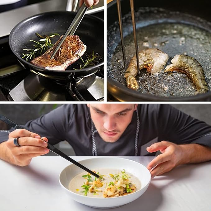 12-Inch Black Kitchen Fine Cooking Tweezers Tongs,Stainless Steel Long Food Tweezers Tongs