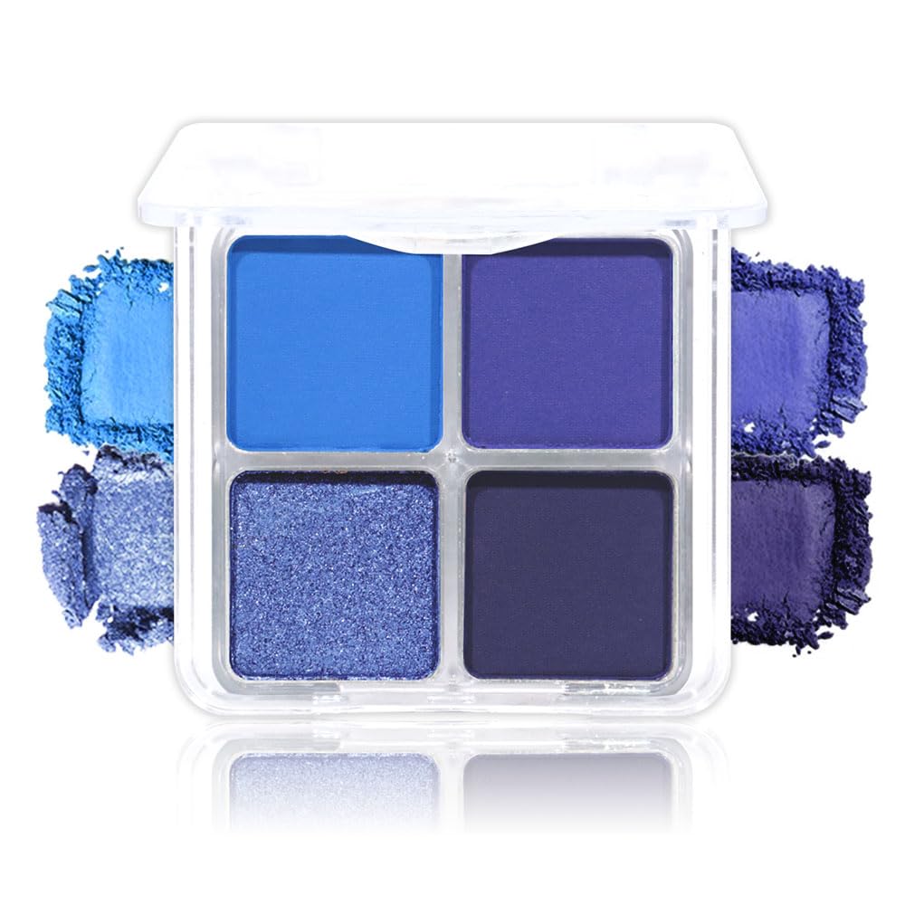 Navy Blue 4Colors Eyeshadow Makeup Palette,Royal Blue Natural Neutral Powde Eye Shadow Palettes for Older Women,Long Lasting Naturing-Looking,Lightweight,Waterproof,Eye Makeup Kit Travel Size,Vegan-BrightBean Baby