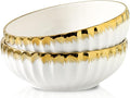 LETAOTAO Serving Bowls, 10 inch Extra Large Salad Bowl Set of 2, Ceramic Bowl with Gold Trim, Kitchen Decorative Bowls Porcelain Mixing Bowls for Salad, Soup, Pasta and Dinner