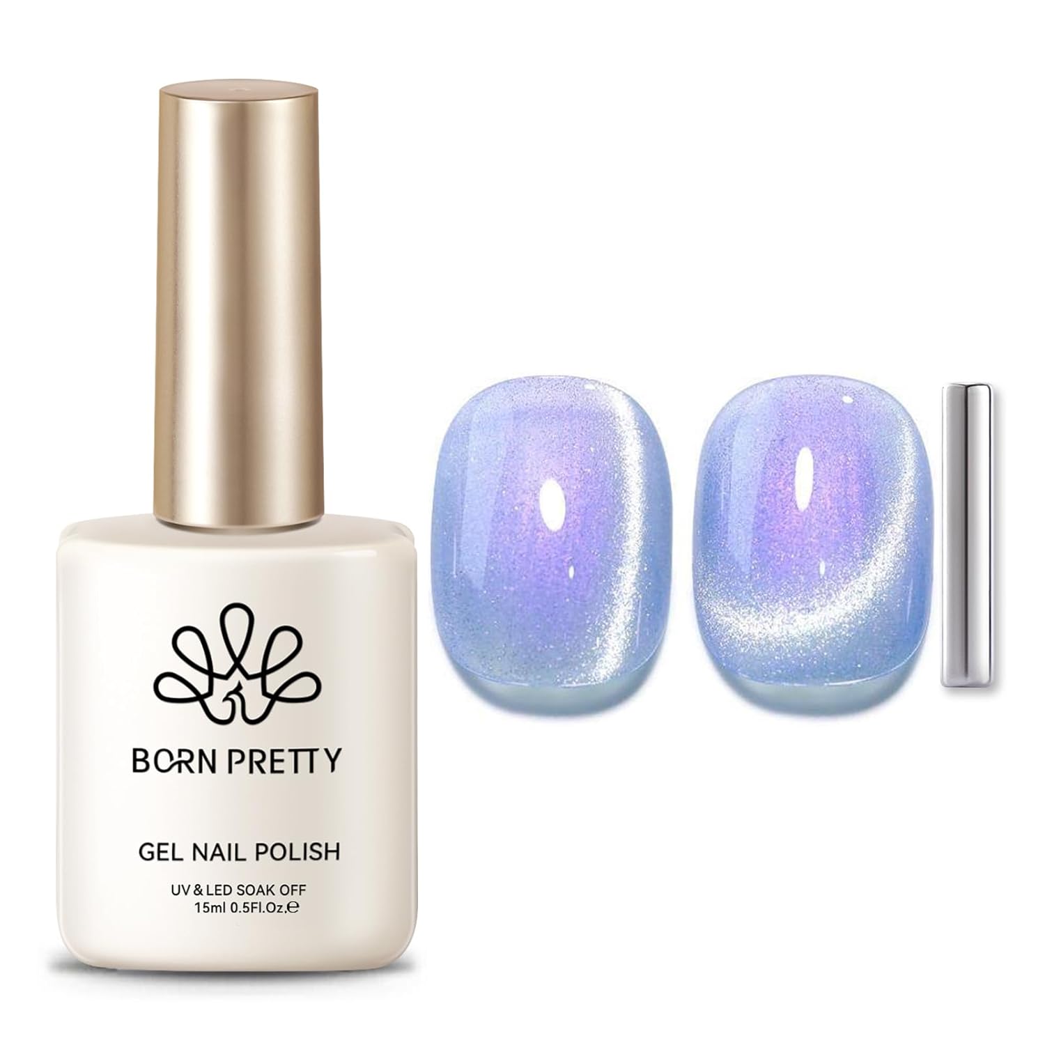 Born Pretty Cat Magnetic Eye Gel Nail Polish, Fairy Purple Glitter Cat Magnetic Gel Nail Polish for Nail Art Manicure Salon DIY at Home 15ML-BrightBean Baby