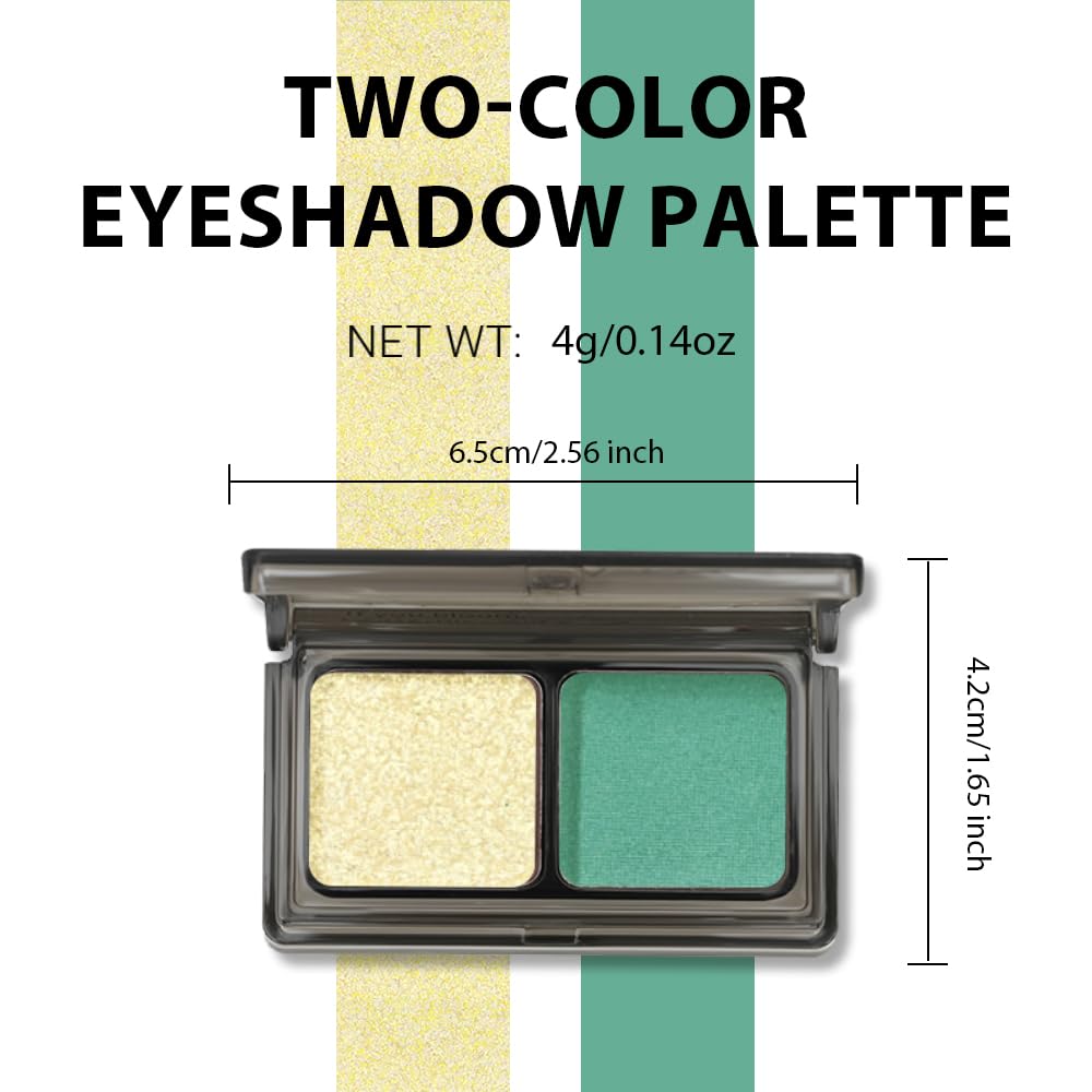 Golden Green Two Color Matte Shimmer Glitter Eyeshadow Palette,Eye Shadow Powder Professional Long-Lasting Waterproof Makeup Palette,Easy-To-Apply and Compact for Travel,Vegan & Cruelty-Free-BrightBean Baby