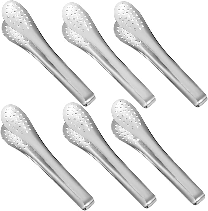 Sunenlyst Buffet Serving Tongs, 6Pcs Kitchen Tongs Mini Serving Utensil Tongs for Food Ice Salad Buffet Barbecue Cookies, Food Tong Small tongs for Appetizers, Tea, Coffee Bar