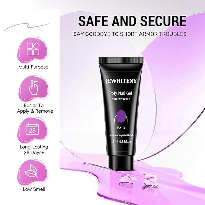 JEWHITENY Poly Gel Nail Kit 28 Colors Nude Gray Glitter with Nail Lamp Base Top Coats Builder Gel All-In-One Set Ideal for Designs DIY At Home Need U V Lamp Curing-BrightBean Baby