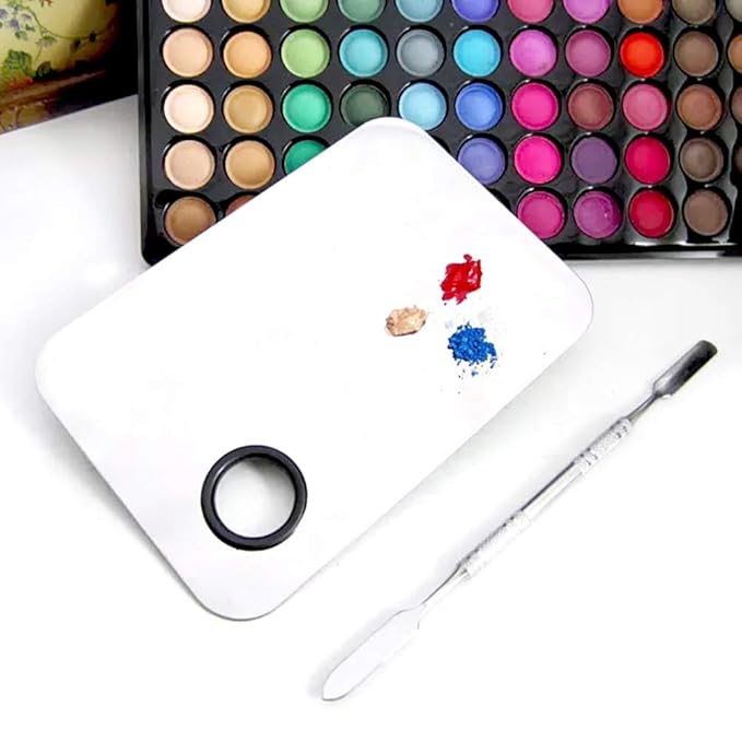 2 Pack Professional Makeup Palette, 2 Types Pro Lady Stainless Steel Cosmetic Artist Spatula with Spatula Tool for Mixing Foundation by ACKLLR, Silver-BrightBean Baby