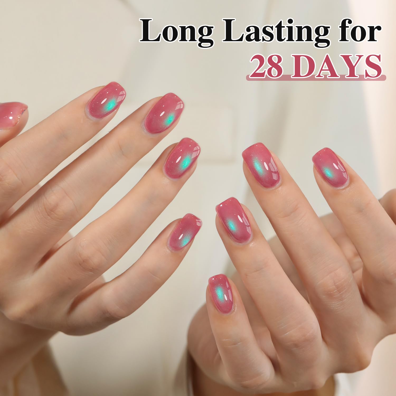 Double Rhythm Jelly Glass Cat Eye Gel Polish with Magnet 15ML Holographic Glitter Shimmer Translucent Sheer Color Magnetic Nail Polish Salon DIY at Home (Pink Teal-MC1267)-BrightBean Baby