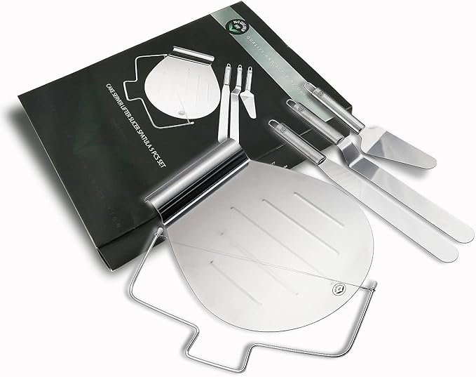 NEWLINE NY Stainless Steel Cake Customizing Decorating Serving 5pc set, Cake Server Lifter Slicer Straight & Offset Icing Frosting Spatulas