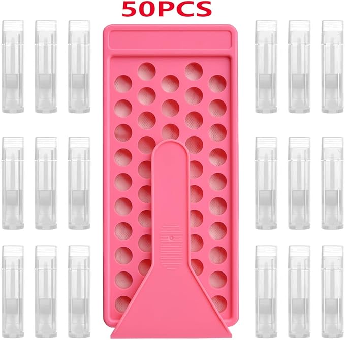 50 Lip Balm Container Kit with Filling Tray and Spatula, Round Tube Refillable Empty Tube 3 Colors, 0.15 oz, BPA Free, for DIY Homemade Lipstick Lipstick (50 translucent kits,)-BrightBean Baby