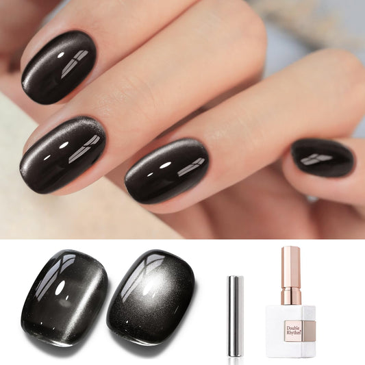 Double Rhythm Jelly Glass Cat Eye Gel Polish with Magnet 15ML Holographic Glitter Shimmer Translucent Sheer Color Magnetic Nail Polish Salon DIY at Home (Jelly Black-MC1115)-BrightBean Baby