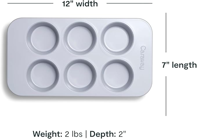 Caraway Nonstick Ceramic 6 Cup Muffin Pan – Non-Toxic, PTFE & PFOA Free – Oven Safe – Aluminized Steel Core – Small Muffin Pan for Baking Cupcakes, Muffins & More - Cream