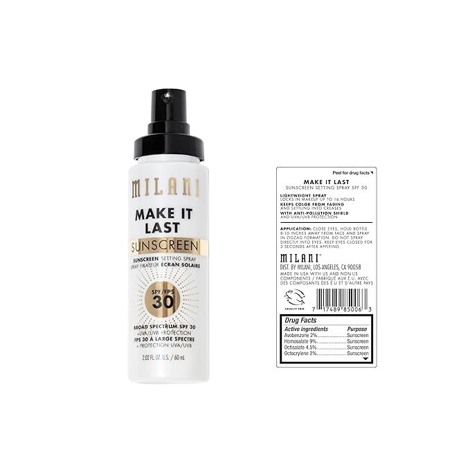 Milani Make It Last Sunscreen - Sunscreen Setting Spray with SPF 30 - Makeup Primer and Setting Spray with SPF30 Sunscreen, Long Lasting Makeup Finishing Spray - 2 Pack-BrightBean Baby