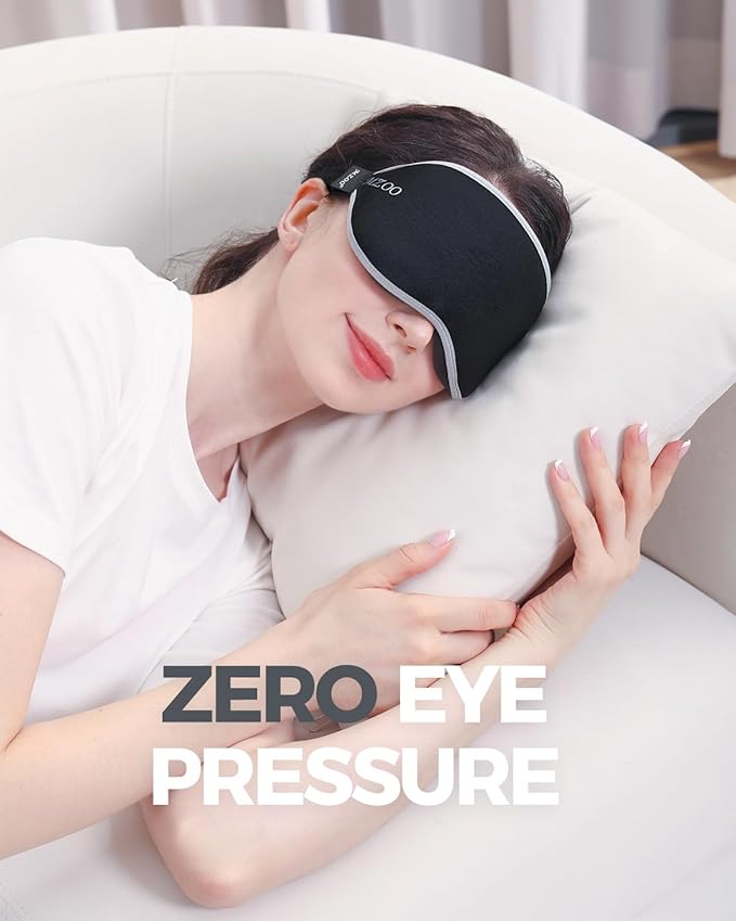MZOO Luxury Sleep Mask for Back, Side Sleeper, Complete Light Blocking Sleeping Eye Mask Night Blindfold, 3D Zero Pressure & Spacious for Lash Extensions, Breathable Soft Eye Cover Flight Nap Travel-BrightBean Baby