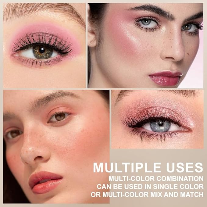 6-in-1 Cream & Powder Makeup Palette – Blush Highlighter & Eyeshadow, Matte & Shimmer Nude Tones, Travel-Friendly Compact for Daily & Travel Use 01-BrightBean Baby