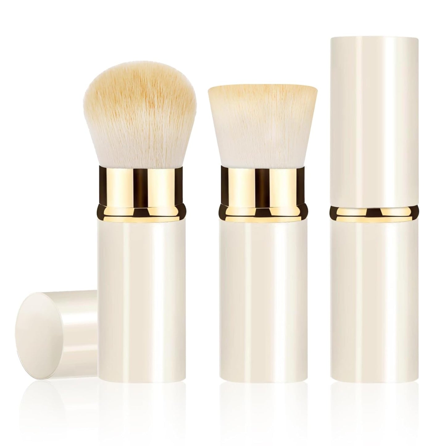 Retractable Kabuki Makeup Brush 2 Pack, Travel Powder Foundation Makeup Brush Face Blush Brushes for Blending Liquid, Blush, Bronzer, Buffing, Sunscreen,Flawless Cosmetics-BrightBean Baby