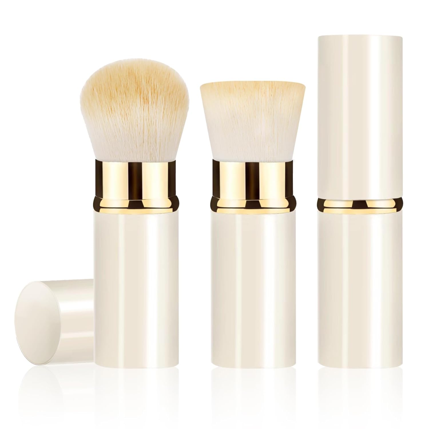 Retractable Kabuki Makeup Brush 2 Pack, Travel Powder Foundation Makeup Brush Face Blush Brushes for Blending Liquid, Blush, Bronzer, Buffing, Sunscreen,Flawless Cosmetics-BrightBean Baby