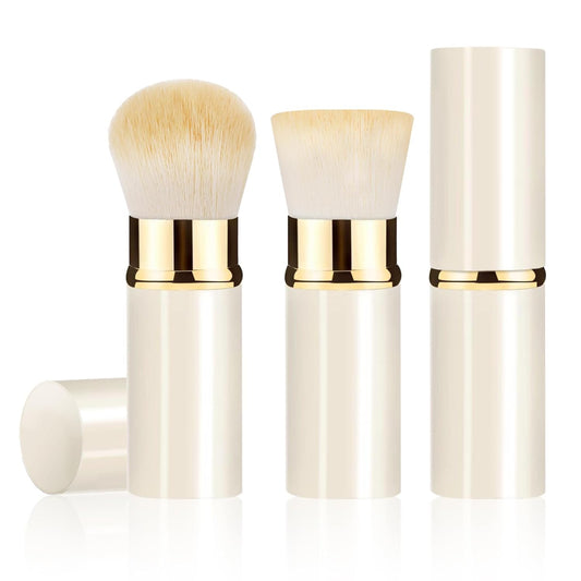 Retractable Kabuki Makeup Brush 2 Pack, Travel Powder Foundation Makeup Brush Face Blush Brushes for Blending Liquid, Blush, Bronzer, Buffing, Sunscreen,Flawless Cosmetics-BrightBean Baby