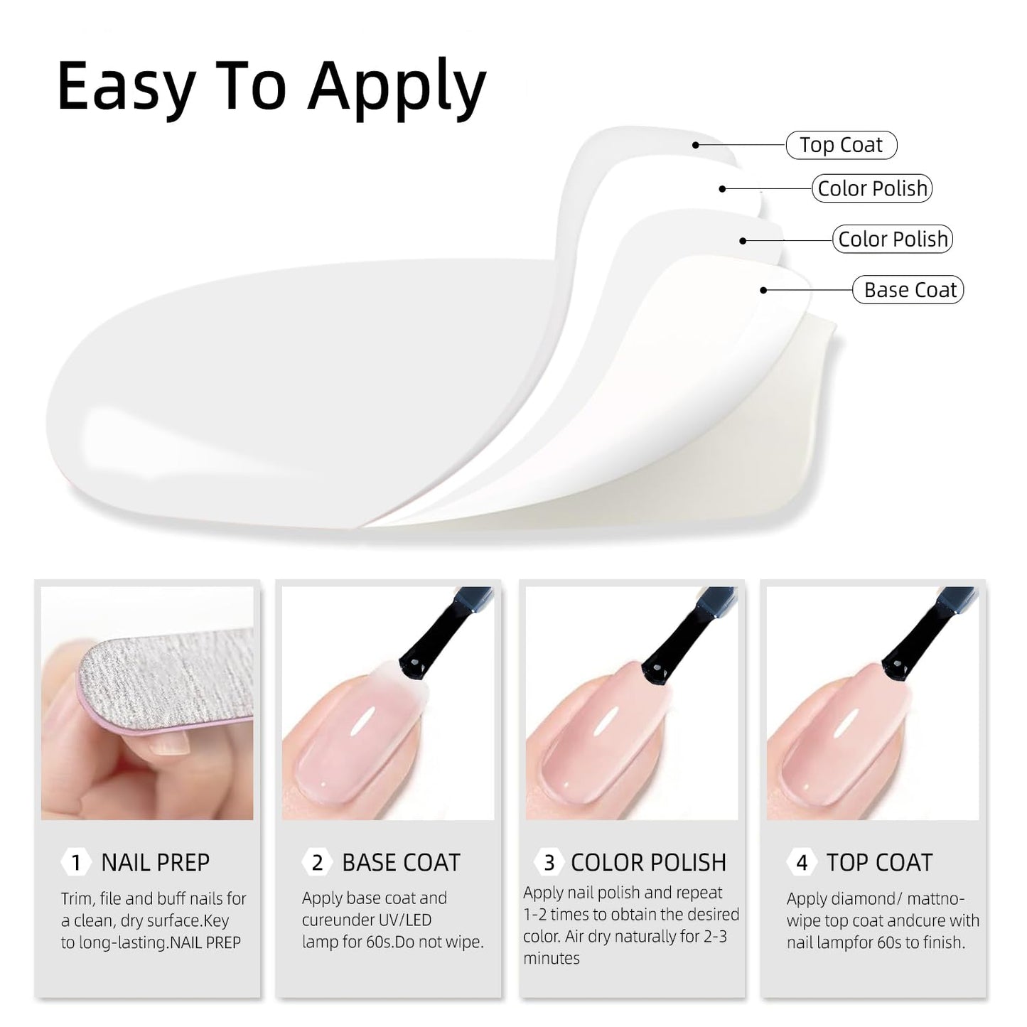 Major Dijit Base and Top Coat Nail Polish Set, 2Pcs No Wipe Shiny Top Coat for Fingernail Air Dry Clear Nail Polish Long Lasting Nail Protective DIY at Home (Base Coat Shiny Top Coat, 10 ML)-BrightBean Baby