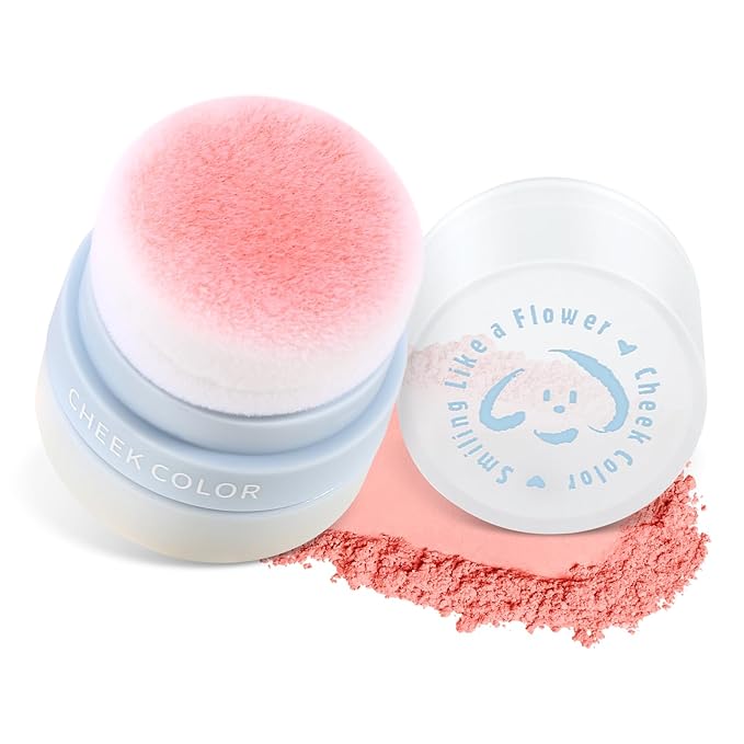 Boobeen Powder Blush for Cheeks, Air Cushion Matte Blush, Natural Highly Pigmented Blush Makeup Easy to Blend, Loose Blush Compact Long-lasting-BrightBean Baby