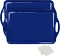 Extra Large Blue Serving Tray with Handles, 19''x11.6'' Melamine Platters, Rectangular Trays for Serving Food, Turkey, Cookie, Cupcakes, Desserts, Dishwasher Safe, BPA-Free, Set of 2