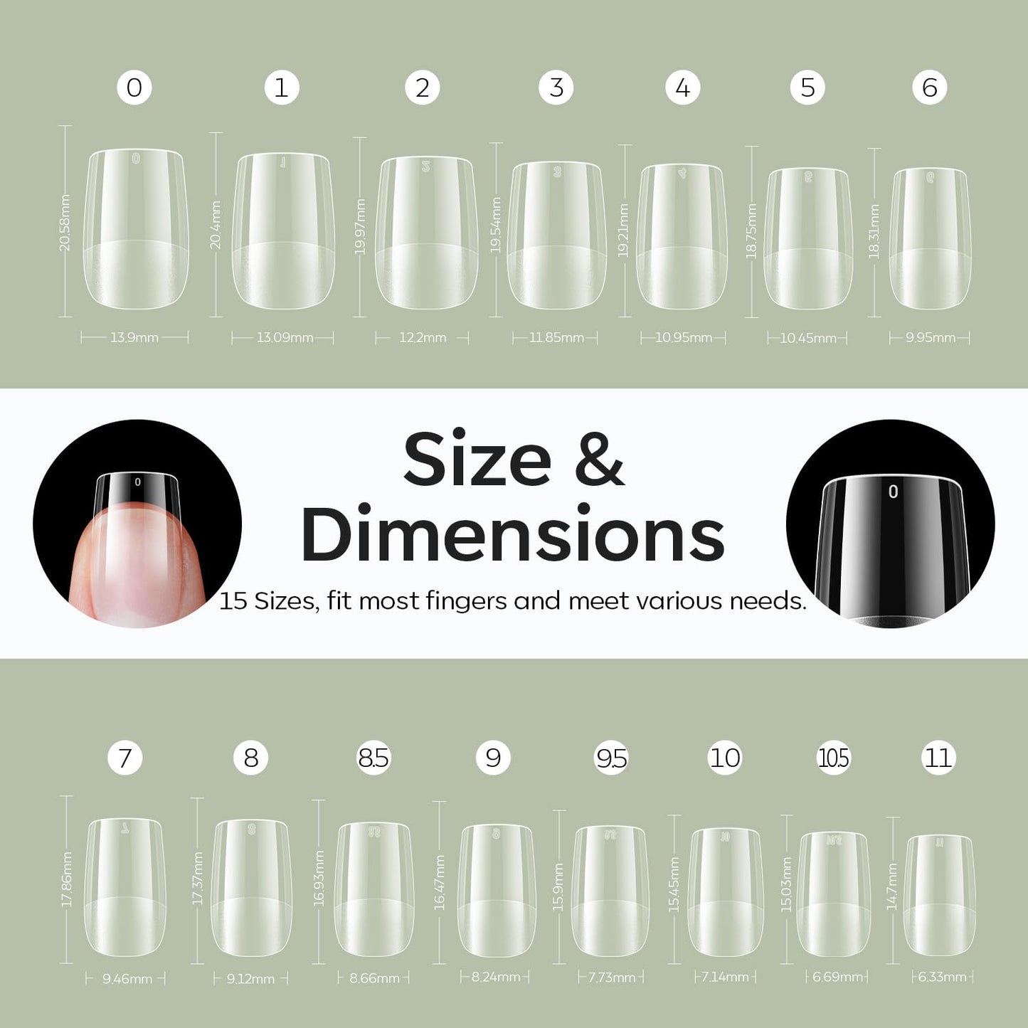 Modelones Short Square Fake Nail Tips - 510Pcs Gel Tips Pre-shaped Half Matte Full Cover Clear Acrylic Gel Kit False Press on Nails for Extension DIY Salon 15Sizes-BrightBean Baby