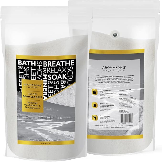 Aromasong Dead Sea Bath Salt - 100% Pure & Natural Dead Sea Salts for Soaking Fine Grain 5 LB - Bulk Resealable Pack (Packaging May Vary) Used for Body wash Scrub - Soak for Women & Men.-BrightBean Baby