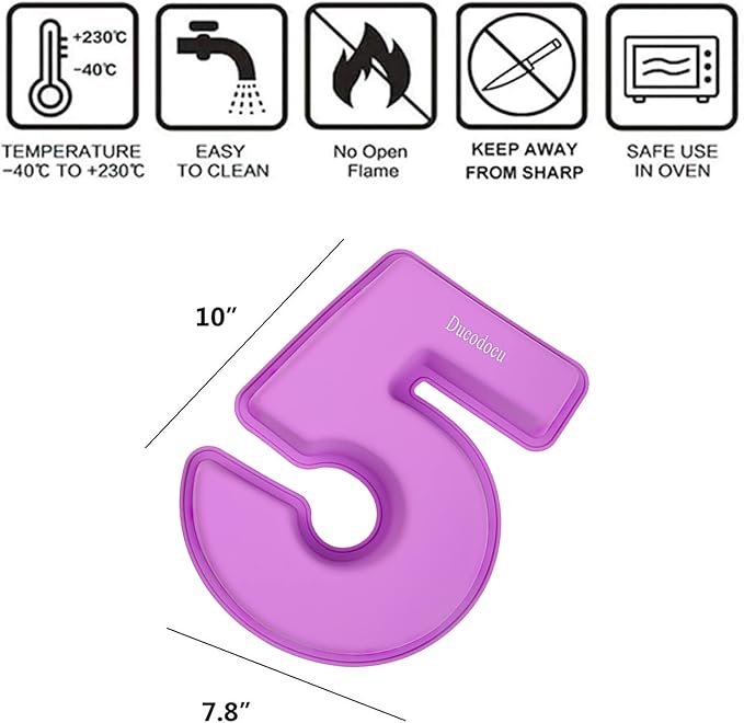 Ducodocu Large Silicone Number Cake Mould 3D Novelty Cake Pan DIY Baking Mold for Birthday Anniversary Number of 5
