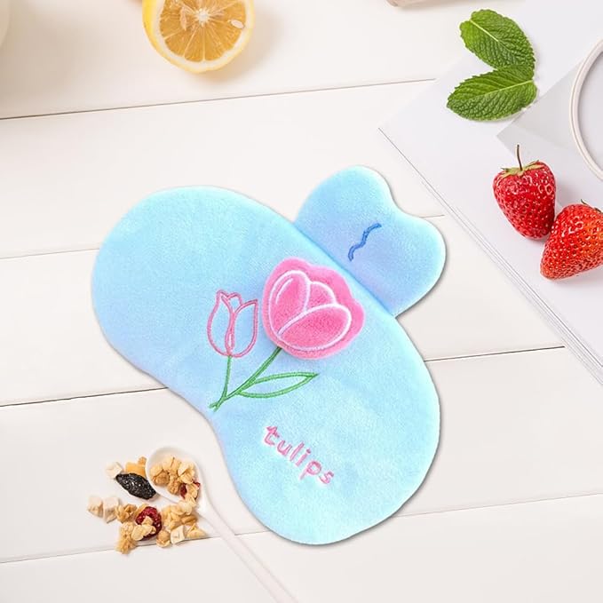 PERFECTSIGHT Sleep Eye Masks, Cute Plush Sleep Eye Cover Lightweight Adjustable Eyeshade Faux Fur Mask Cover for Women Men Sleep Travel Nap, Blue Tulip-BrightBean Baby
