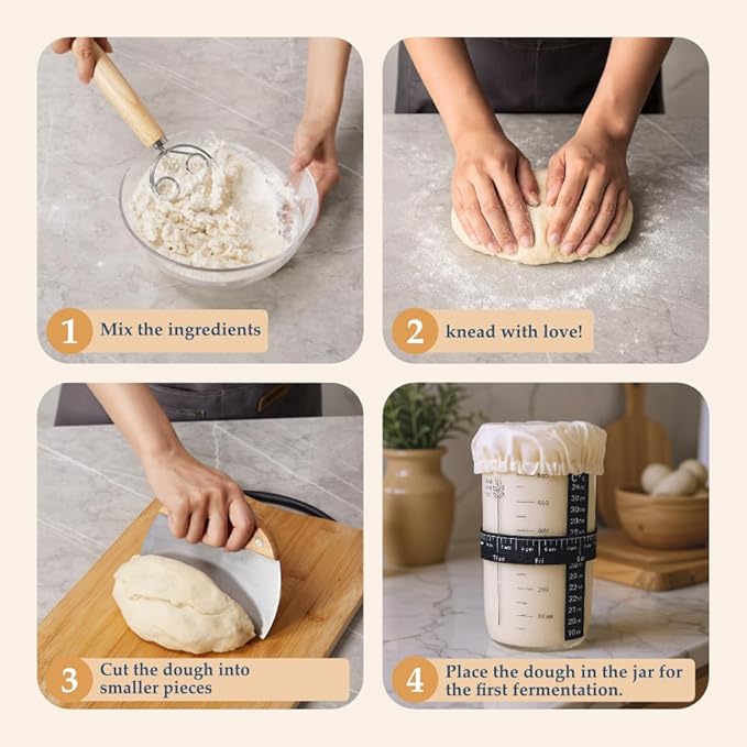 TRIGLI Sourdough Kit Baking Supplies Bread Making Kit with Dough Scraper Dough Whisk Round 9" Bread Proofing Basket Spatula Bread Lame Silicone Brush Sourdough Supplies Sourdough Tools