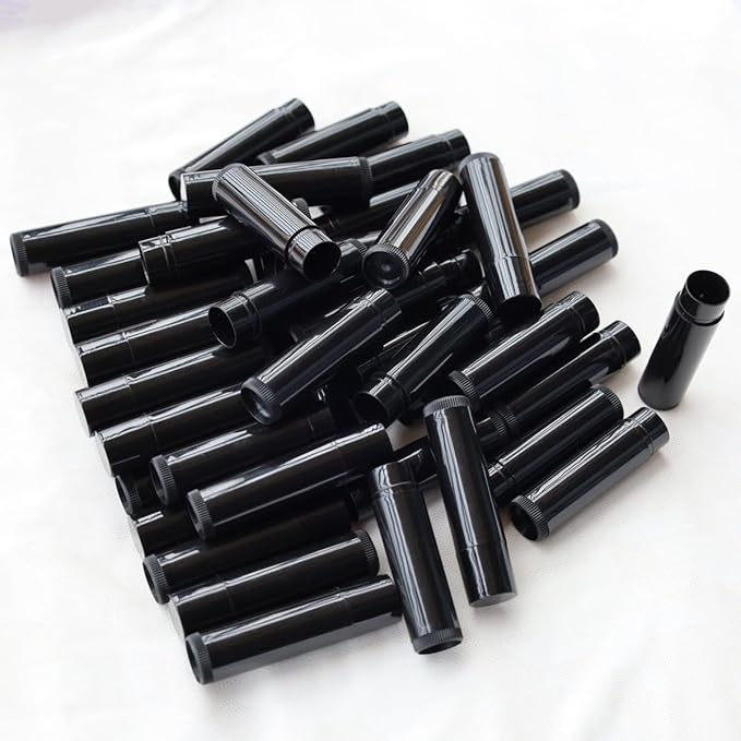 50 Lip Balm Container Kit with Filling Tray and Spatula, Round Tube Refillable Empty Tube 3 Colors, 0.15 oz, BPA Free, for DIY Homemade Lipstick Lipstick (50 black kits,)-BrightBean Baby