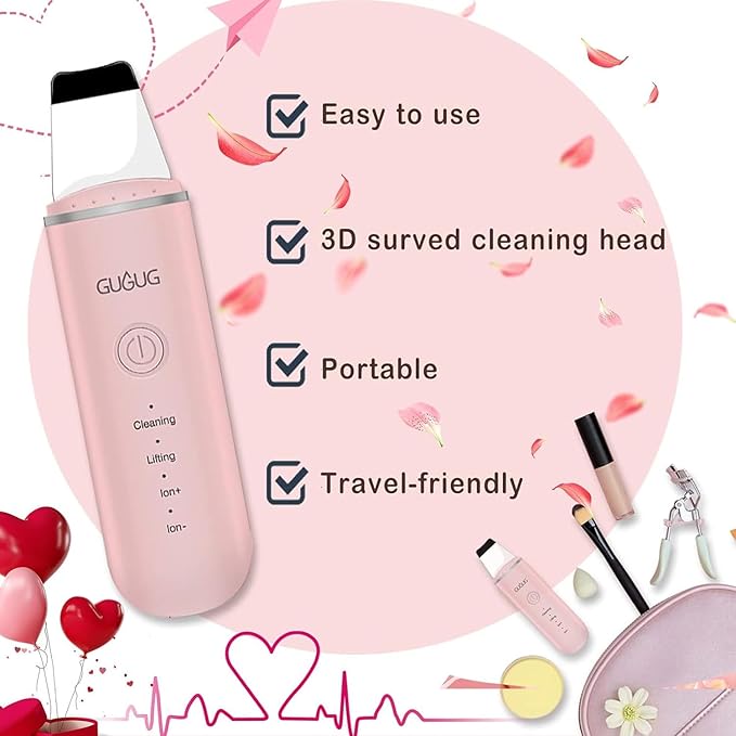 GUGUG Skin Scrubber Face Spatula Skin Spatula Pore Cleaner Blackhead Remover Tools for Facial Deep Cleansing-4 Modes, Pink-BrightBean Baby