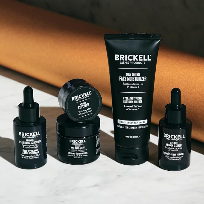 Brickell Men's Complete Defense Anti Aging Routine, Night Face Cream, Vitamin C Day and Night Serum, Facial Moisturizer w/SPF and Eye Cream, Natural and Organic, Scented, Skin Care Gift Set-BrightBean Baby