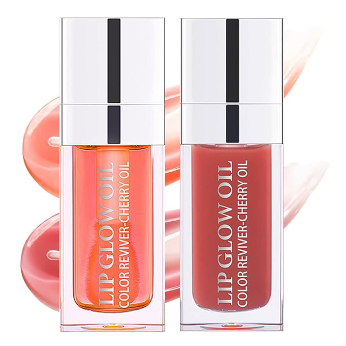 Yasovigi Hydrating Lip Oil Plumping Lip Tint Moisturizing Lip Gloss, Transparent Lip Balm Care Stick Nourishing Repairing Non-sticky, Moisture&Lighten Lip Lines (Pink + Rosewood)-BrightBean Baby