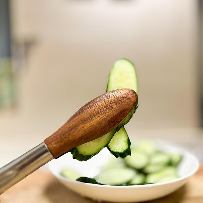 H&Zebrabro Food Tongs with Wood Tip, Salad Tong for Cooking, Serving, Grill, Kitchen Tongs Stainless Steel Handle, Kitchen Tools Set (Large)