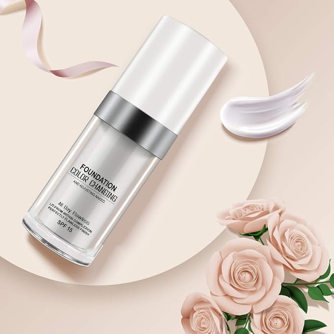 30ML Flawless Colour Changing Warm Skin Tone Foundation,Naturally Blends Moisturizing foundation makeup,Long Lasting Waterproof Poreless Liquid Foundation SPF 15 for Face Makeup-BrightBean Baby