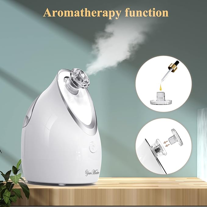 YourMate Facial Steamer Nano Ionic Face Steamer, Adjustable Nozzle with Aromatherapy Warm Mist for Sinuses Moisturizing Humidifier Unclogs Pores, Homeuse Vaporizador Facial (White)-BrightBean Baby