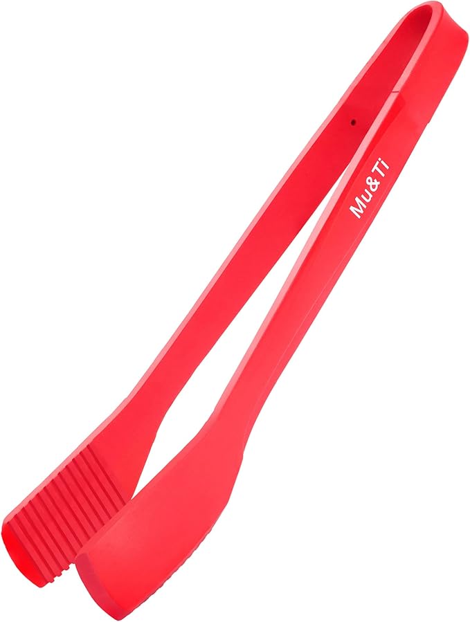 Mu&Ti Silicone Kitchen Tongs 11 Inch Spatula Silicone Toast Tongs Salad Tongs for Cooking Salad BBQ Serving Toast Grilling Locking Frying Baking Steak(Red)