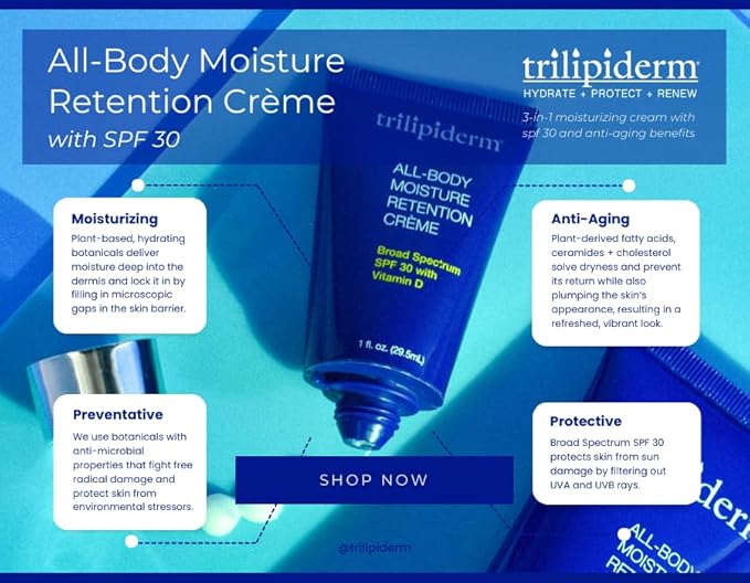 Trilipiderm All-Body Moisture Retention Crème with SPF 30, Vitamin D - 8oz Airless Pump Sunscreen-BrightBean Baby