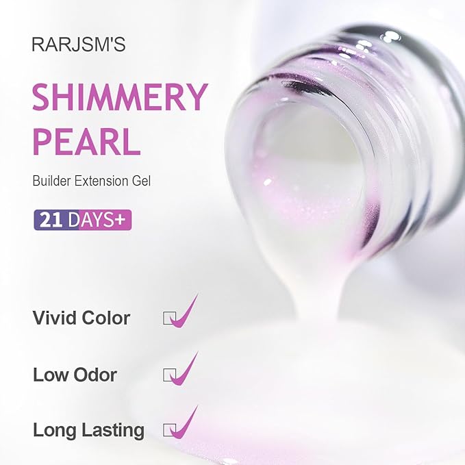 RARJSM Gel Builder Nail Polish Pearl White Purple Glitter Hard Gel in a Bottle Mermaid Shell Pearlescent Thick Extension Structure Gels for Nails 15ml Soak Off Curing Requires Salon Home DIY Use-BrightBean Baby