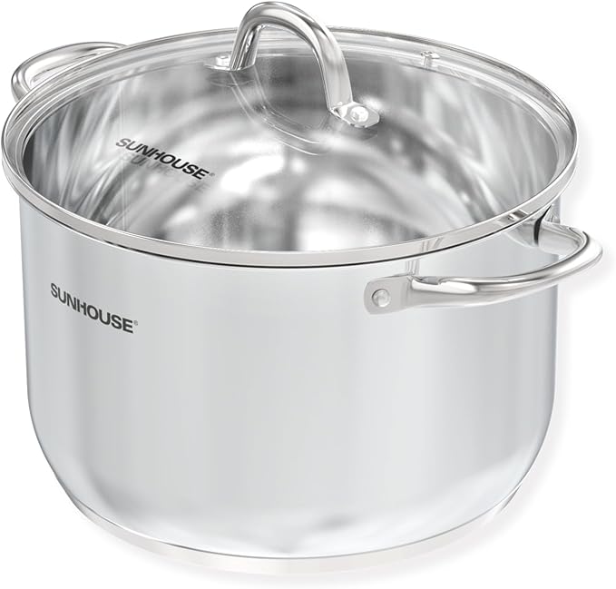SUNHOUSE Stainless Steel Stock Pot 11 Quart with Lid - Premium Large Capacity Pot