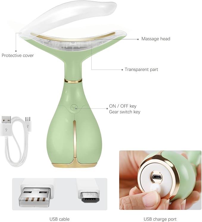 Ms.W Facial Massager for Women, Portable Facial Massager for Skin Care, Electric Facial Massage Kit, 45 ± 5℃ Heating and 3 Massage Modes-* (Green)-BrightBean Baby