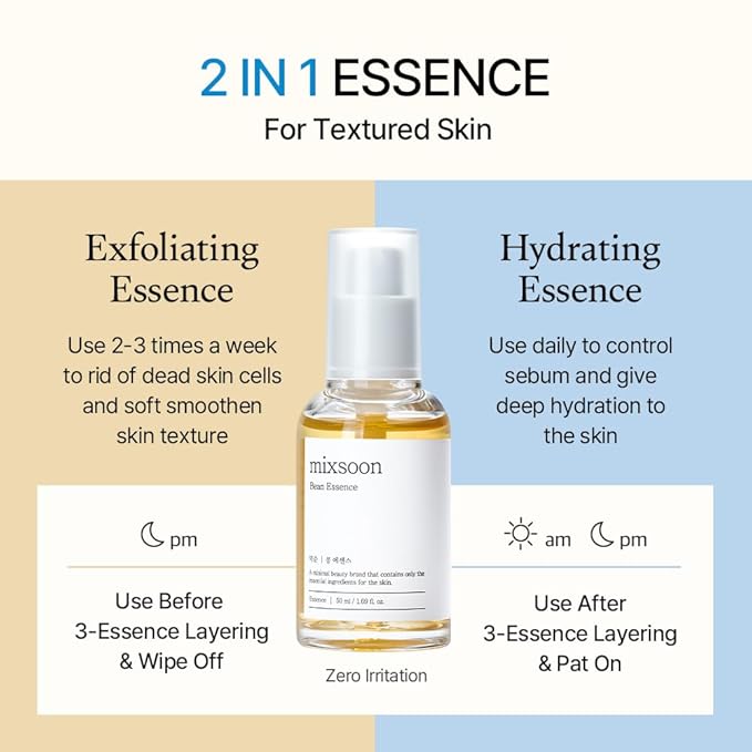 mixsoon Bean Essence, Vegansnail, Exfoliating Essence for face, Hydrating Korean Skin Care,Glassskin 1.69 fl.oz/50ml-BrightBean Baby
