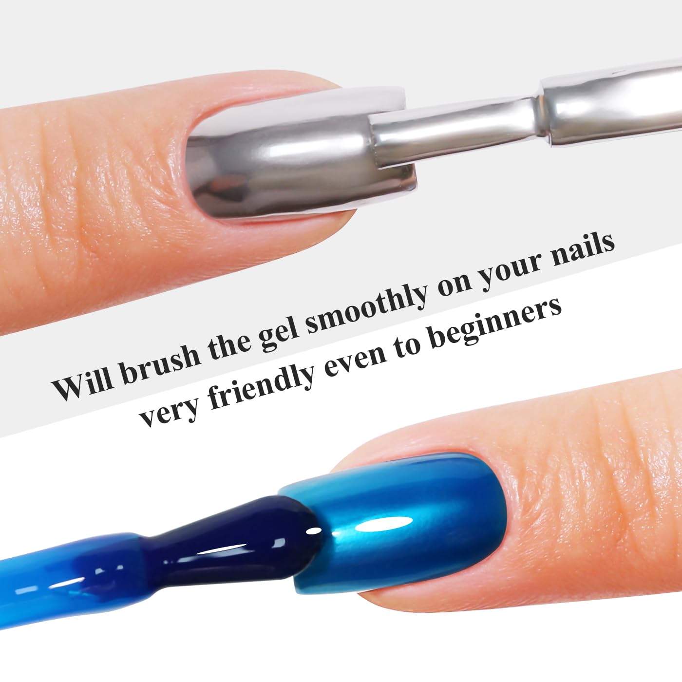 Imtiti Metallic Gel Nail Polish Set, 2 Pcs 10ml Chrome Mirror Shine GEl POlish & Sky Blue Jelly GEL Soak Off UV LED Spring Summer Art Manicure Salon DIY Design Kit-BrightBean Baby
