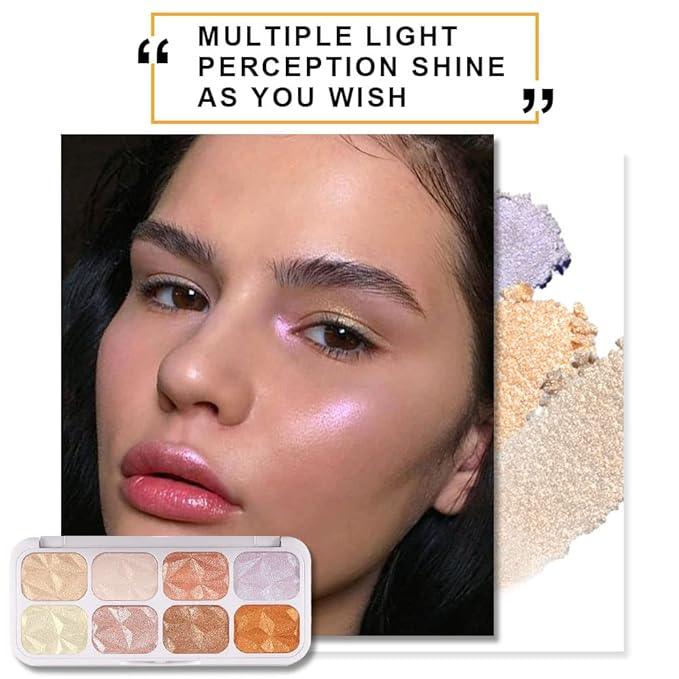 evpct 8 Colors Highlighter Makeup Palette for Face Highlighters & Luminizers iluminadores de maquillaje profesional Gold Cheek Diamond Shimmer Stick Glitter Contour Bronzer and Highlighter Palette-BrightBean Baby